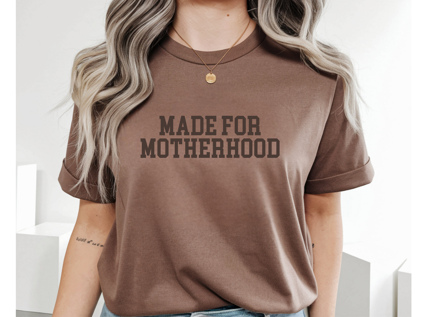 Made For Motherhood Espresso Varsity Tee in Cocoa