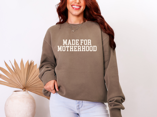 Made For Motherhood Espresso Varsity Crewneck Sweatshirt in Cream