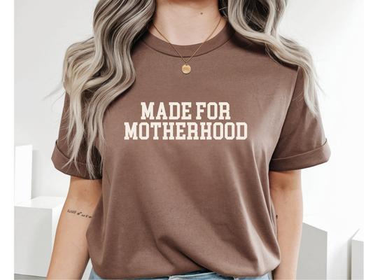 Made For Motherhood Espresso Varsity Tee in Cream